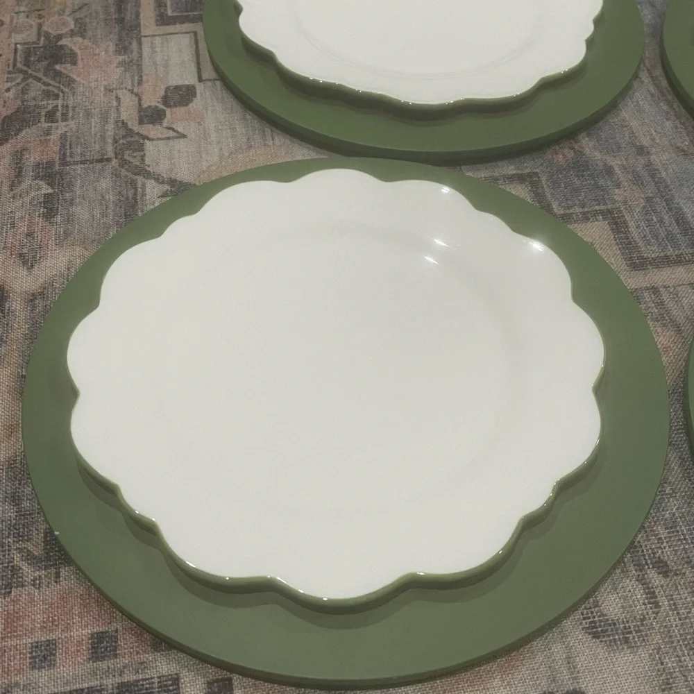 Williams Sonoma Green and Cream Dinnerware Set